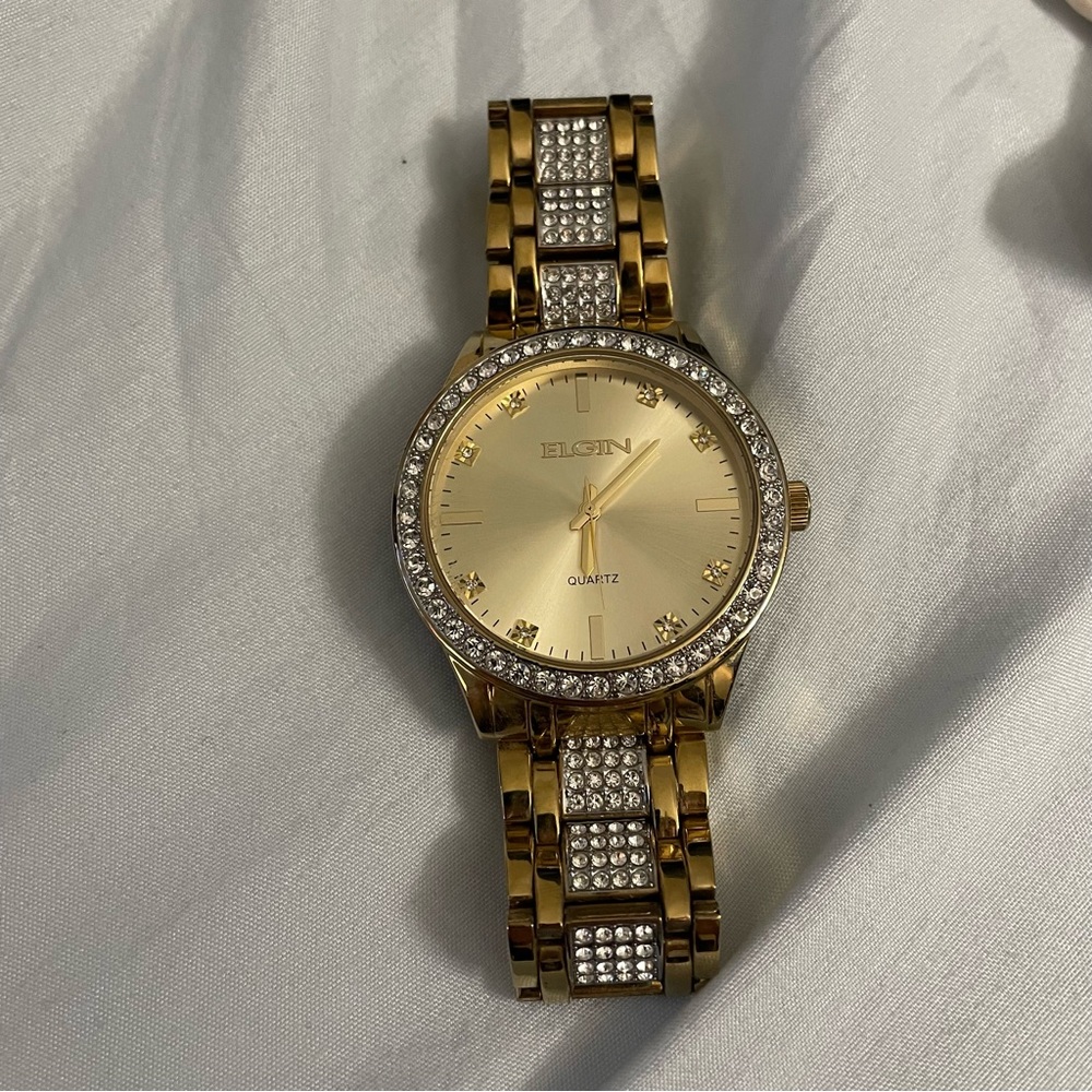 ELGIN DIAMOND AND GOLD MENS BLING BLING WATCH
